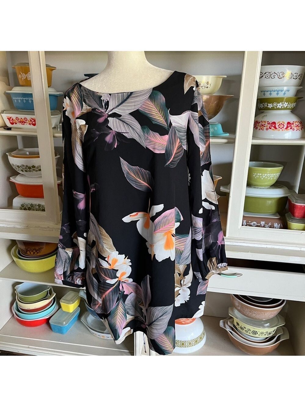 Three of Something Cold Shoulder Floral Strappy Back Dress - Size Medium